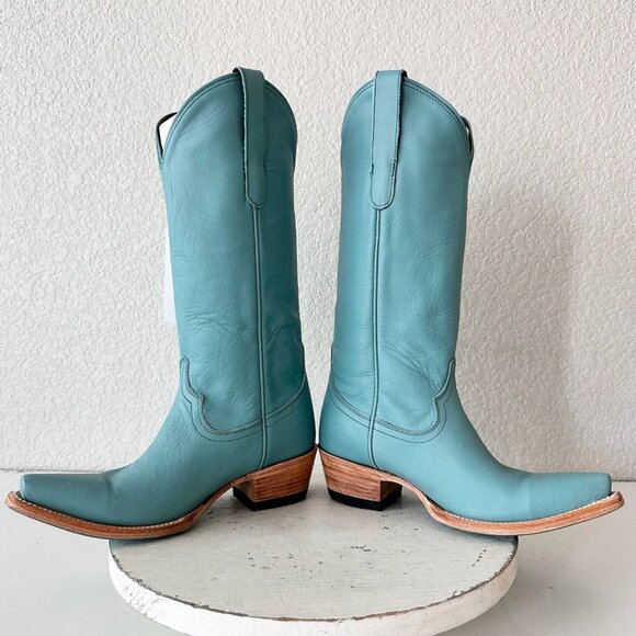 Lane EMMA JANE Turquoise Cowboy Boots Womens 5 Western Snip Toe 14" Tall Shaft - Picture 8 of 11